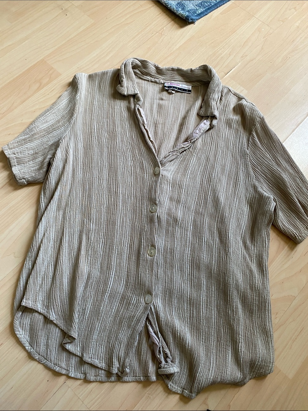 Light Tan Textured Short-Sleeve Womens Shirt